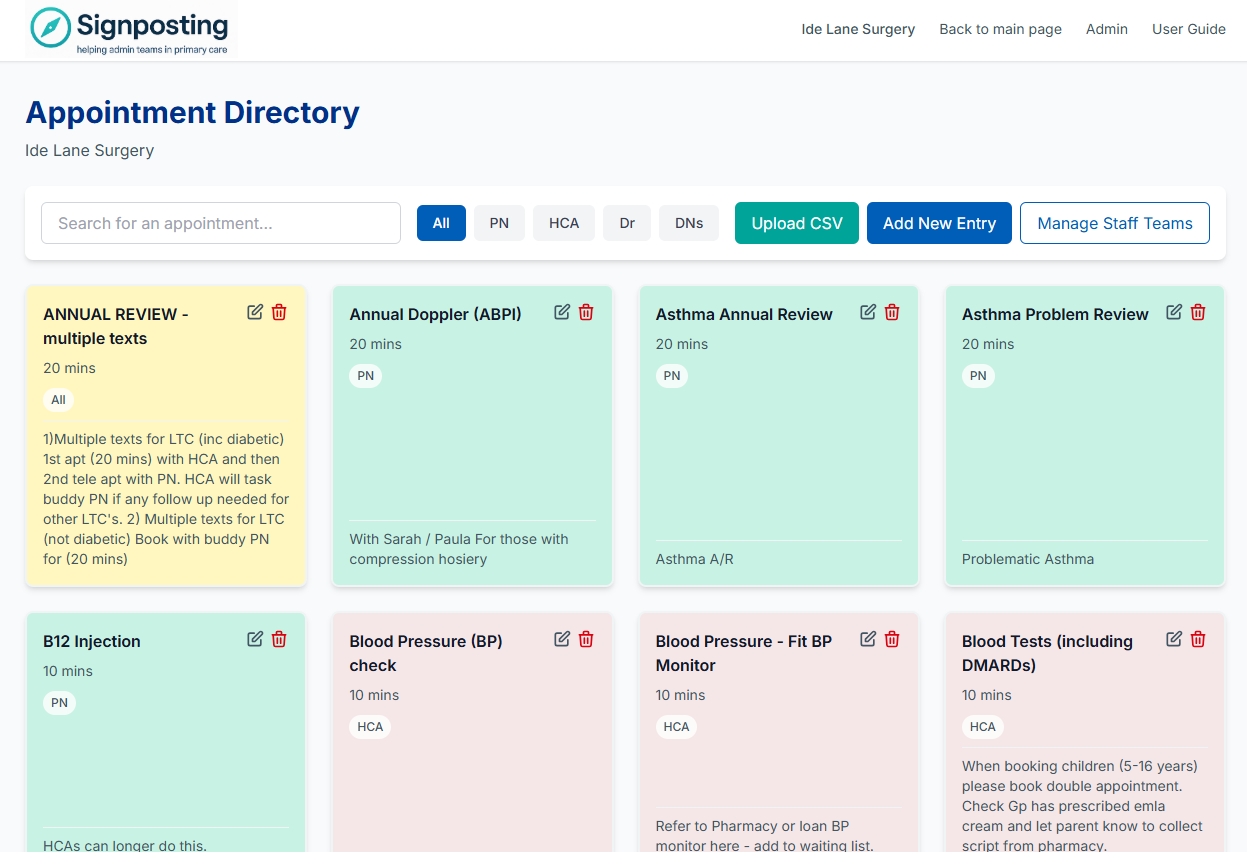 Appointment Directory cards