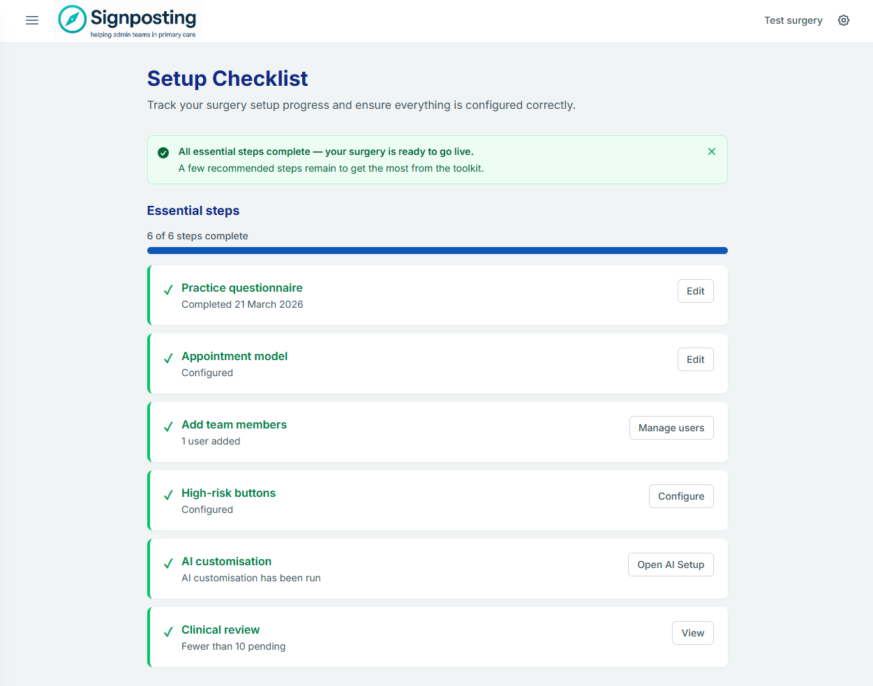 Setup complete banner